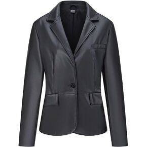 WYOYW Women's Faux Leather Blazer Jackets Button Down Leather Shacket Coat with Pockets