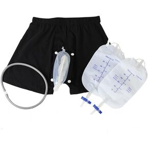 Wearable Men's Urinal Urinal System Wearable Urinal for Men with 2 Collection Urine Bag Reusable Portable Silicone Urinal Male Incontinence Device with Elastic Waistband for Men Elderly Bedridden (S)
