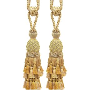 Lavish Large Curtain & Drapery, Hand Crafted Tassel Tiebacks, Tassel Length 11" (27.5cm), 34" Spread (86cm) (Style# TBIL1) Beige Khaki Green #4567 (Khaki Green, Dark Beige, Khaki Beige) Pack of 2