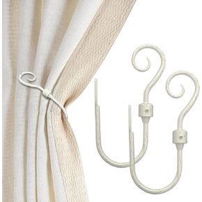 CasaARNO Curtain Holdbacks Scroll Hooks Metal Curtain Swag Hooks Heavy Duty Window Drapery Tiebacks, Set of 2, Black