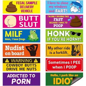 12pcs Funny Car Magnet, Prank Magnetic Bumper Decals for Adult Waterproof Car Hilarious Bumper Sticker Reusable Joke Funny Bumper Warming Sign for Car Truck Vehicle