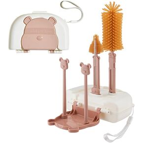 مجموعة فرش تنظيف الزجاجات 6 في 1 من EMTSEB مع فرشاة زجاجات السيليكون، وفرشاة القش، وفرشاة الحلمة، وموزع الصابون، وصندوق تخزين، ورف تجفيف لزجاجة الأطفال (أصفر) in Kuwait