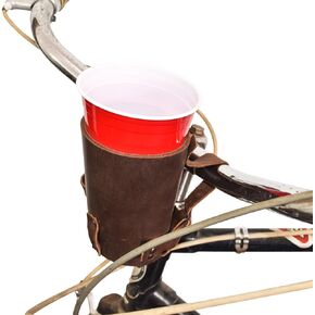 Hide & Drink, Cruzy Leather Bike Handlebar Cup Holder, Insulated Beverage Pouch for Commuters, Minimalist Bikers, Cyclers, Urban Nomad Handmade (Bourbon Brown)