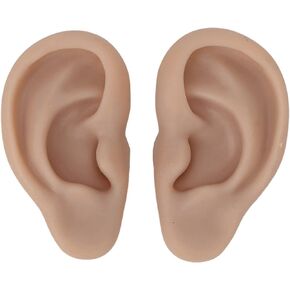 Silicone ear model, flexible left and right model for ear piercing, silicone body parts, silicone ear mould (dark skin colour)
