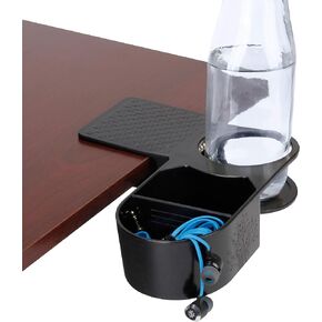ENHANCE Clip On Desk Cup Holder - Desktop Organizer Clamp, Water Bottle Holder, Remote Holder - Home Office Desk Accessories - Drink & Food Storage with Metal Spring - Holds Phones, Office Supplies