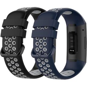 2 Pack Waterproof Bands Compatible with Fitbit charge 4 / Fitbit charge 3 / Fitbit Charge 3 SE, Classic Soft Breathable Sports Replacement Wristbands for Women Men