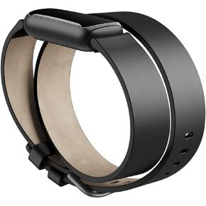 Fitbit Luxe,Horween® Leather Double Wrap Accessory Band in Black, Official Product, One Size