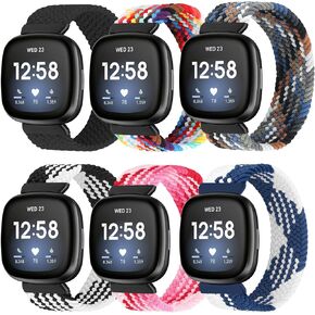 6 Pack Stretchy Braided Bands Compatible with Fitbit Versa 4 / Fitbit Sense 2 / Fitbit Versa 3 / Fitbit Sense, For Men Women