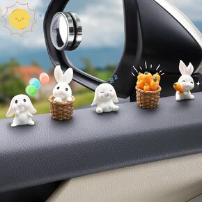 Cute Rabbit Car Dashboard Decoration Car Rearview Mirror Interior Accessories Home Desktop Decor Ognament Funny Gift for Women 2Sets