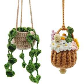 إكسسوارات معلقة على شكل مرآة سيارة كروشيه لطيفة، قطعتان من AIFUDA لتزيين السيارة يدويًا للنساء، مناسبة لحقائب الظهر، وإكسسوارات السيارات، وتزيين المنزل in Kuwait