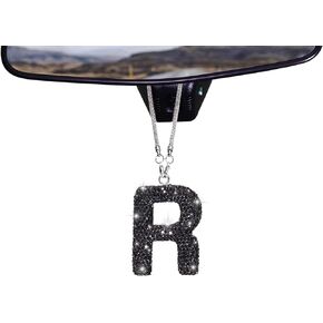 ToBeQueen Bling Car Rear View Mirror Accessories, Diamond Crystal Rhinestone Rearview Mirror Charm, Cute Lucky Hanging Pendant Car Ornament for Women (Black,L)