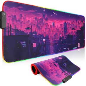 Anime RGB Gaming Mouse Pad,Large LED Mousepad with Durable Nylon Stitched Edges and Non-Slip Rubber Base,31.5X 11.8 Inch Glowing Game Mouse Mat for Personalized Gamer(80x30 US-FGrikchair)