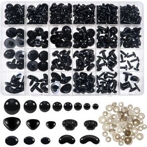 TOAOB 600pcs Safety Eyes and Noses Crafts Doll Eyes with Washers 5mm to 16mm Black Plastic Safety Eyes for Amigurumis Crochet and Stuffed Animals Bears Making