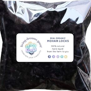 Real Mohair Locks. Hand Dyed Wool Fiber for Rooting, Felting, Blending, Spinning, Wallhangings and Embellishments. Black, 1 Ounce (28g)