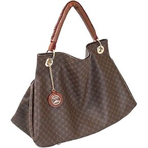 Large Capacity Leather Accents Tote Bag (brown)