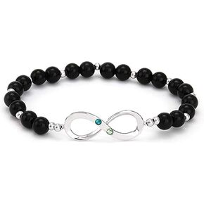 EVE'S ADDICTION Birthstone Bracelets for Mom - Custom Two Stone Infinity Bracelet Onyx Beaded - Gifts for Mom