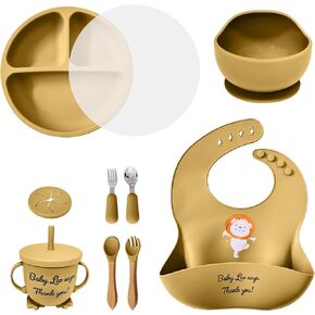Baby Feeding Set 12 Piece Led Weaning Supplies Suction Bowl and Plate, Divided Plate, Spoon, Fork, Cup, Adjustable Bib Baby Self Feeding Utensils - Baby Feeding Supplies (Green) in Saudi Arabia