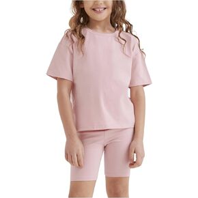 Milumia Girl's 2 Piece Outfits Drop Shoulder Short Sleeve T-shirt and Shorts Set