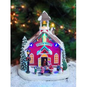 MOMENTS IN TIME 11.4" H Polyresin Christmas Village LED Lighted School LED Lights, 8 Classic Carols Christmas Music, Adapter or Battery Operated in Saudi Arabia