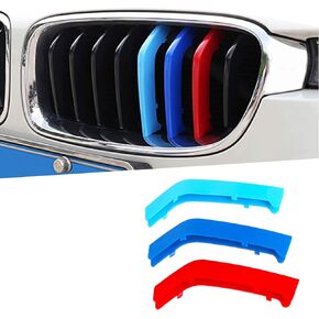 3PCS Car Grille Insert Trims, Decorative Car Front Grill Mesh Trim, ABS Snap-on Front Grill Trim, M-Colored Grille Insert Trims Suitable for 13-19 F30 F35 3 Series 11-Beam Grille