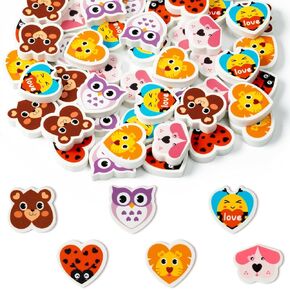 BeYumi 60Pcs Valentine's Day Conversation Heart Mini Erasers for Kids Bulk Assorted Candy Colors Novelty Heart Pencil Eraser School Classroom Prizes Student Homework Rewards Gift Filling Party Favors