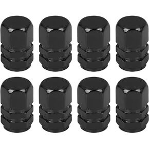 X AUTOHAUX 8pcs Black Tire Stem Valve Caps Wheel Valve Covers Car Dustproof Hexagon Shape Aluminium Alloy Tire Cap