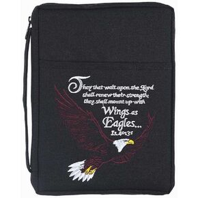 Black Bald Eagle Embroidered Polyester Bible Cover Case with Handle, X-Large