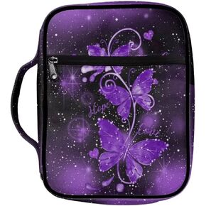 حقيبة حمل الكتاب المقدس كبيرة بسحاب للنساء والفتيات، حقائب الكتاب المقدس مع غطاء الكتاب المقدس على شكل فراشة أرجوانية مع مقبض وعلامة مرجعية in Kuwait