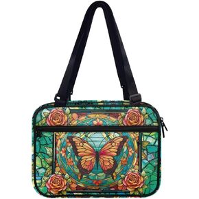 Artistic Butterfly Bible Carrying Case for Women Zippered Bible Organizer Waterproof Scripture Case Church Bag Bible Protective with Handle Pockets Multifunctional Messenger Bag