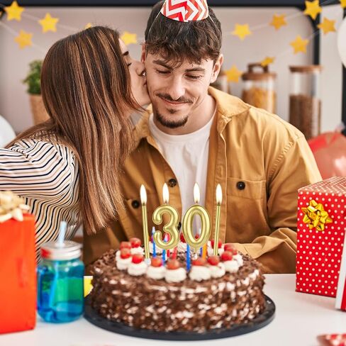 ininger الذهب 24 عيد ميلاد عدد الشموع، الذهب الشموع عصا طويلة، عدد 24 شمعة كعكة كب كيك القبعات العالية لفتاة صبي، الشموع الذهبية للكعك، عيد ميلاد حزب زخارف الذكرى السنوية للزفاف in Saudi Arabia