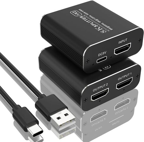مقسم HDMI 8K 1 في 2 مخرج، 8K@60 هرتز 4K@120 هرتز HDMI2.1 مقسم 1x2 HDMI نسخة ناسخة مع 48 جيجابت في الثانية، HDR ديناميكي، وضع VRR، لألعاب Xbox PS5 PS4 PC Roku Fire TV in Kuwait
