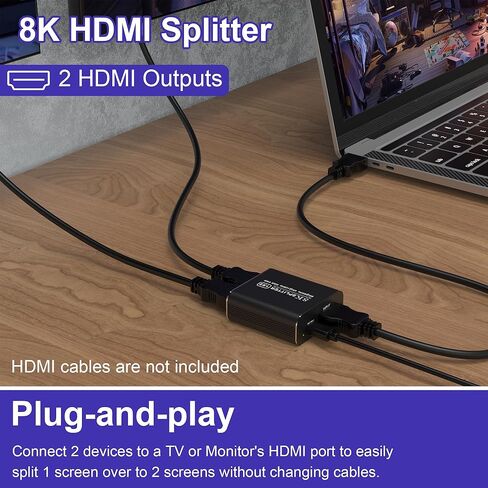 مقسم HDMI 8K 1 في 2 مخرج، 8K@60 هرتز 4K@120 هرتز HDMI2.1 مقسم 1x2 HDMI نسخة ناسخة مع 48 جيجابت في الثانية، HDR ديناميكي، وضع VRR، لألعاب Xbox PS5 PS4 PC Roku Fire TV in Kuwait