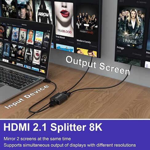 مقسم HDMI 8K 1 في 2 مخرج، 8K@60 هرتز 4K@120 هرتز HDMI2.1 مقسم 1x2 HDMI نسخة ناسخة مع 48 جيجابت في الثانية، HDR ديناميكي، وضع VRR، لألعاب Xbox PS5 PS4 PC Roku Fire TV in Kuwait