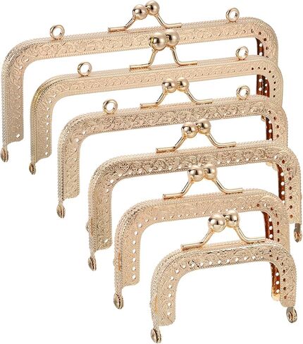 uxcell Metal Purse Frames - 6Pcs Rectangle Kiss Lock Clasp Frame Embossed Clutch Frame for Coin Purse Making DIY Craft(2.6", 3", 4", 5", 6", 7"), Light Golden in Saudi Arabia