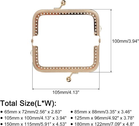 uxcell Metal Purse Frames - 6Pcs Rectangle Kiss Lock Clasp Frame Embossed Clutch Frame for Coin Purse Making DIY Craft(2.6", 3", 4", 5", 6", 7"), Light Golden in Saudi Arabia