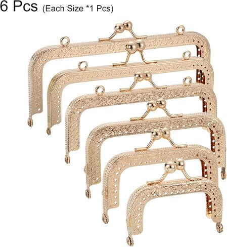 uxcell Metal Purse Frames - 6Pcs Rectangle Kiss Lock Clasp Frame Embossed Clutch Frame for Coin Purse Making DIY Craft(2.6", 3", 4", 5", 6", 7"), Light Golden in Saudi Arabia