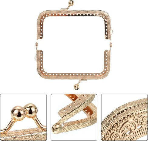 uxcell Metal Purse Frames - 6Pcs Rectangle Kiss Lock Clasp Frame Embossed Clutch Frame for Coin Purse Making DIY Craft(2.6", 3", 4", 5", 6", 7"), Light Golden in Saudi Arabia