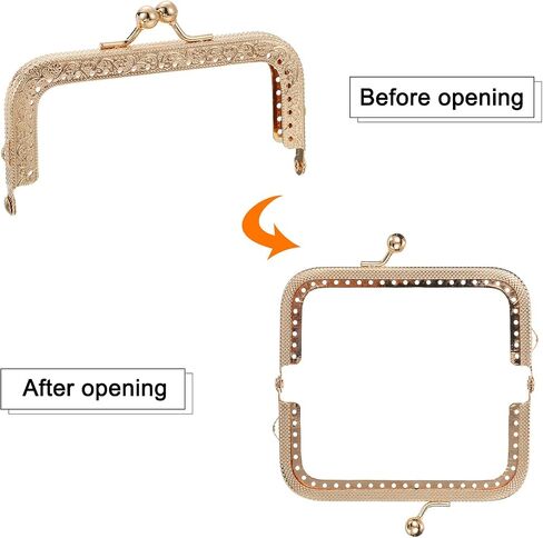 uxcell Metal Purse Frames - 6Pcs Rectangle Kiss Lock Clasp Frame Embossed Clutch Frame for Coin Purse Making DIY Craft(2.6", 3", 4", 5", 6", 7"), Light Golden in Saudi Arabia
