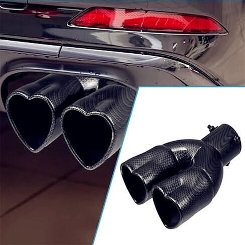 Carbon Fiber Heart Shaped 2.5 Exhaust Tip Bending Muffler Kit 2.25 Inlet System Car Mods Black (Dual exhaust) in Saudi Arabia