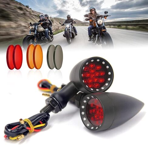 DREAMIZER Motorcycle Bullet Turn Signals Light LED Aluminium Alloy Indicator lamp for Cafe Racer Bobber Shadow 750 CX500 - Black Housing Amber Light in Saudi Arabia