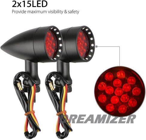 DREAMIZER Motorcycle Bullet Turn Signals Light LED Aluminium Alloy Indicator lamp for Cafe Racer Bobber Shadow 750 CX500 - Black Housing Amber Light in Saudi Arabia