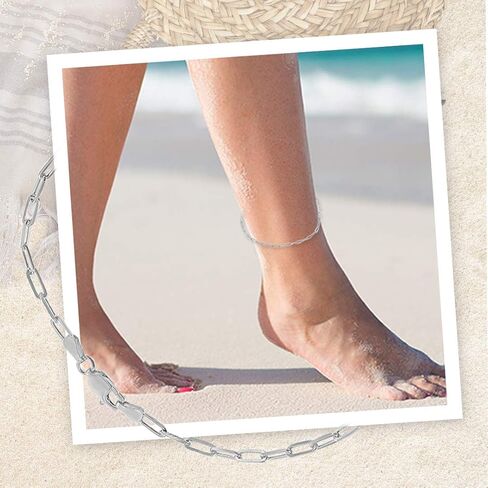 Beaux Bijoux Sterling Silver Paperclip Anklets Gold or Rhodium Plated Link Chain Ankle Bracelets for Women and Teen Girls Italian Made 2.8mm 80 Gauge 9" in Kuwait