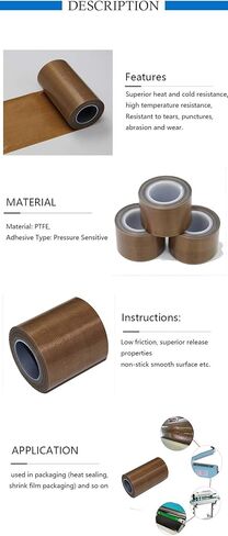 PTFE Tape Coated Fiberglass Fabric, High Temperature Adhesive Teflon Tape Perfect for Vacuum, Hand and Impulse Sealers FoodSaver 1 inch x 11 Yard in Saudi Arabia