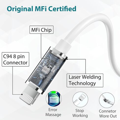Marchpower USB C to Lightning Cable - MFi Certified iPhone 14 Fast Charger Cord 3/6/10ft Type C to Charging Cable Compatible with iPhone 14 13 12 Pro Max Mini 11 X XS XR 8 Plus -Gold in Saudi Arabia