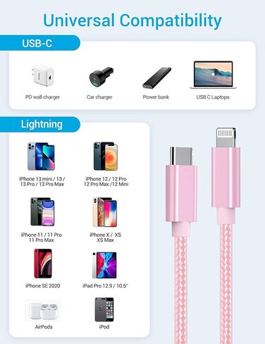 Marchpower USB C to Lightning Cable - MFi Certified iPhone 14 Fast Charger Cord 3/6/10ft Type C to Charging Cable Compatible with iPhone 14 13 12 Pro Max Mini 11 X XS XR 8 Plus -Gold in Kuwait