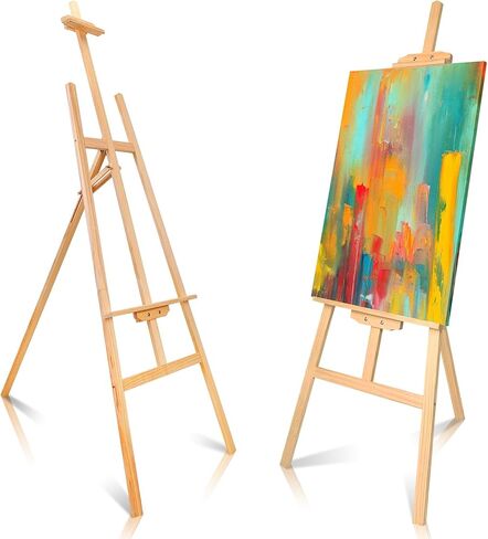 حامل عرض ارتفاع قابل للتعديل من تيك هوم من 63 بوصة إلى 69 بوصة، حامل فنان محمول من خشب الصنوبر للرسم، سهل التجميع، حامل حامل أرضي أساسي قابل للطي للبالغين المبتدئين، الحد الأقصى يحمل 110 رطل in Kuwait