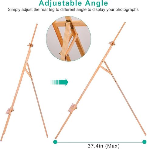 حامل عرض ارتفاع قابل للتعديل من تيك هوم من 63 بوصة إلى 69 بوصة، حامل فنان محمول من خشب الصنوبر للرسم، سهل التجميع، حامل حامل أرضي أساسي قابل للطي للبالغين المبتدئين، الحد الأقصى يحمل 110 رطل in Kuwait