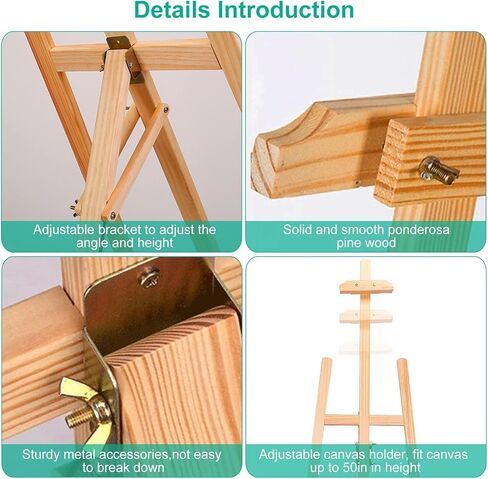 حامل عرض ارتفاع قابل للتعديل من تيك هوم من 63 بوصة إلى 69 بوصة، حامل فنان محمول من خشب الصنوبر للرسم، سهل التجميع، حامل حامل أرضي أساسي قابل للطي للبالغين المبتدئين، الحد الأقصى يحمل 110 رطل in Kuwait