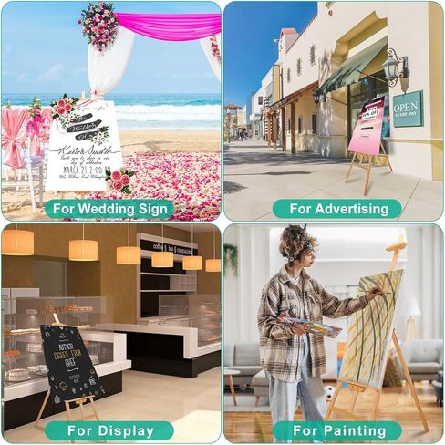 حامل عرض ارتفاع قابل للتعديل من تيك هوم من 63 بوصة إلى 69 بوصة، حامل فنان محمول من خشب الصنوبر للرسم، سهل التجميع، حامل حامل أرضي أساسي قابل للطي للبالغين المبتدئين، الحد الأقصى يحمل 110 رطل in Kuwait