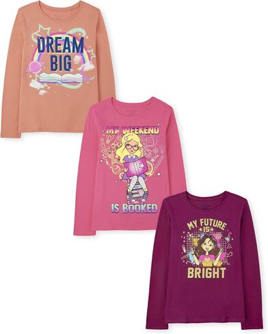 The Children's Place Toddler Girls Long Sleeve Graphic T-Shirt 3-Pack in Saudi Arabia